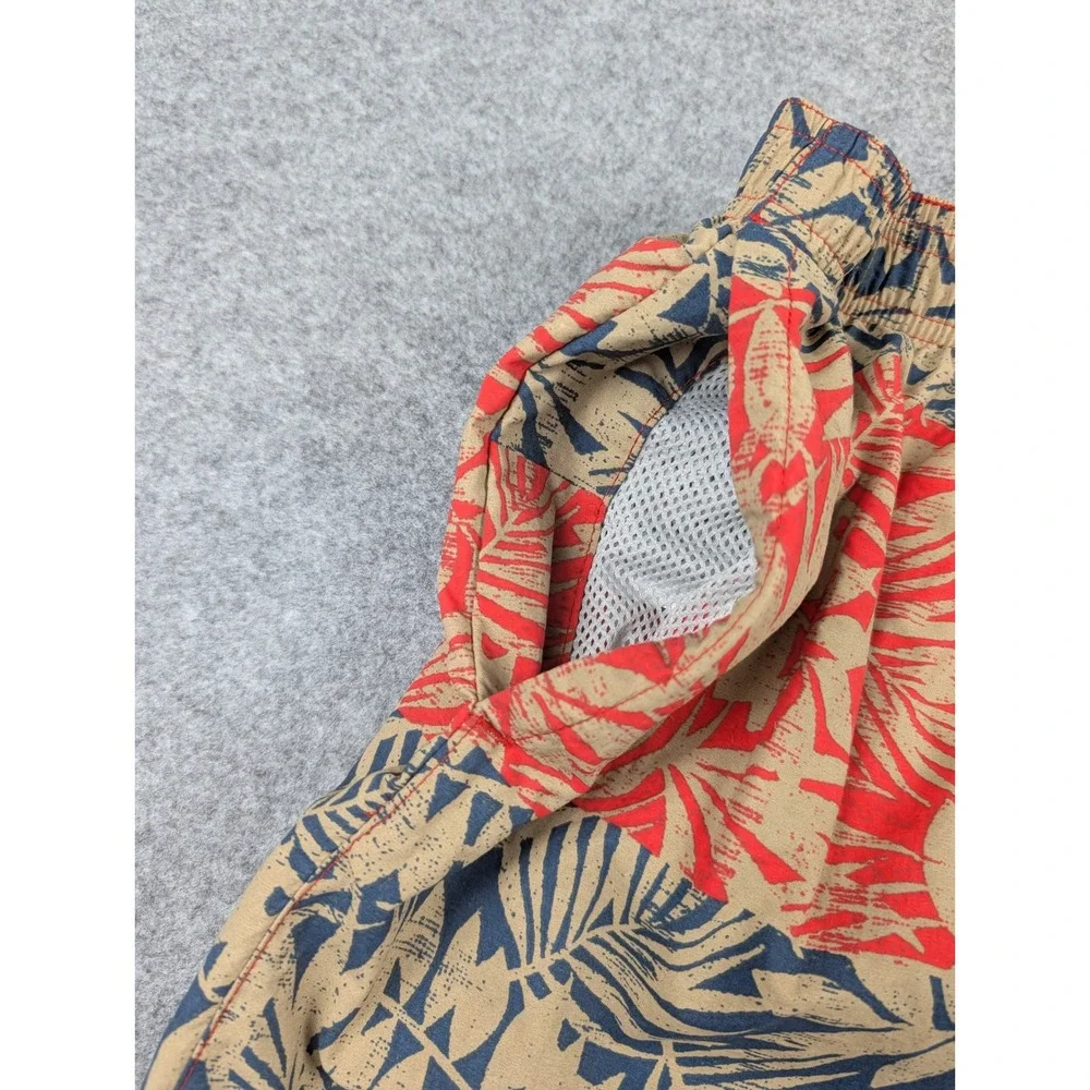 Columbia Mens Tropical Palm Print Swim Trunks Red Navy Board Shorts Size Medium